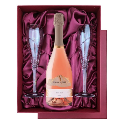 Tenuta Di Cart Spumante Rose Mari 75cl in Red Luxury Presentation Set With Flutes